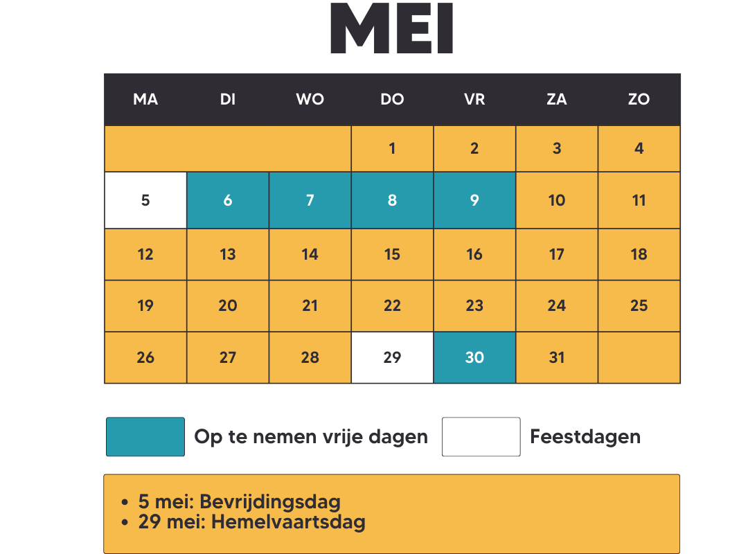 vakantiedagen mei 2025